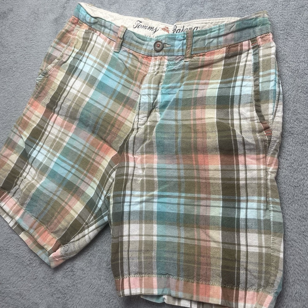 Tommy Bahama Shorts Mens 30 Multicolor Plaid Chinos Linen Blend Preppy Casual - Picture 3 of 16